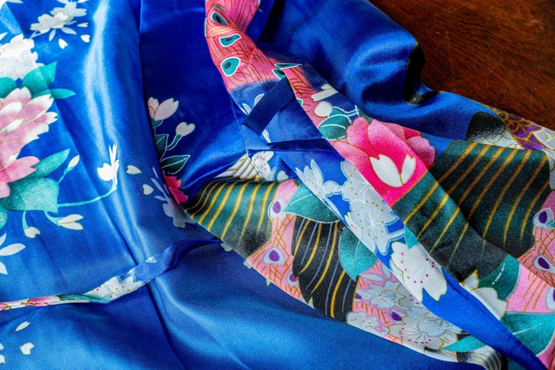 CCcollections Kimono robe long 16 colors PREMIUM Peacock bridesmaid bridal shower womens gift (Blue Royal) - Image 3